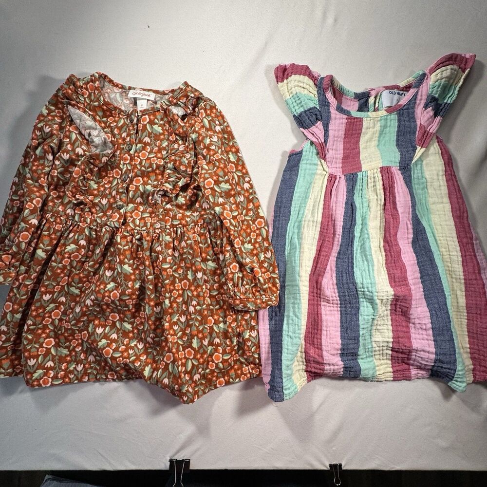 Toddler Girls Dress Bundle 3T Cat & Jack Old Navy Floral Stripe Cotton Lot of 2